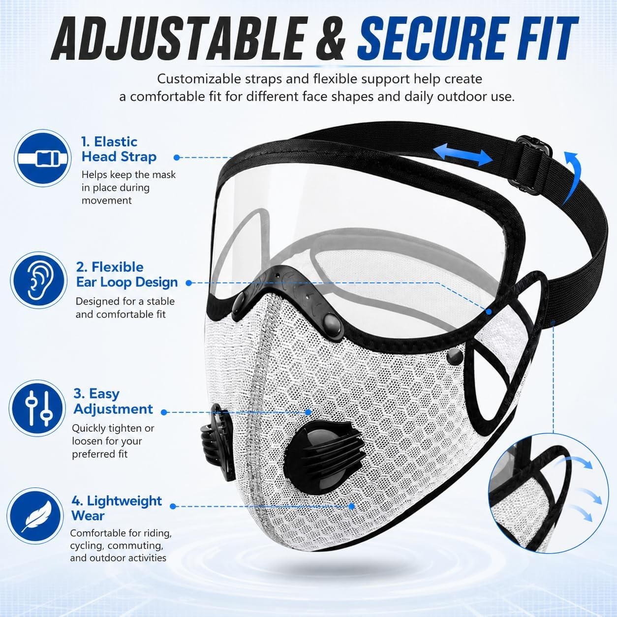 Reusable Carbon Filter Dust Mask with Adjustable Goggles, Anti-UV-5-Layer Filte