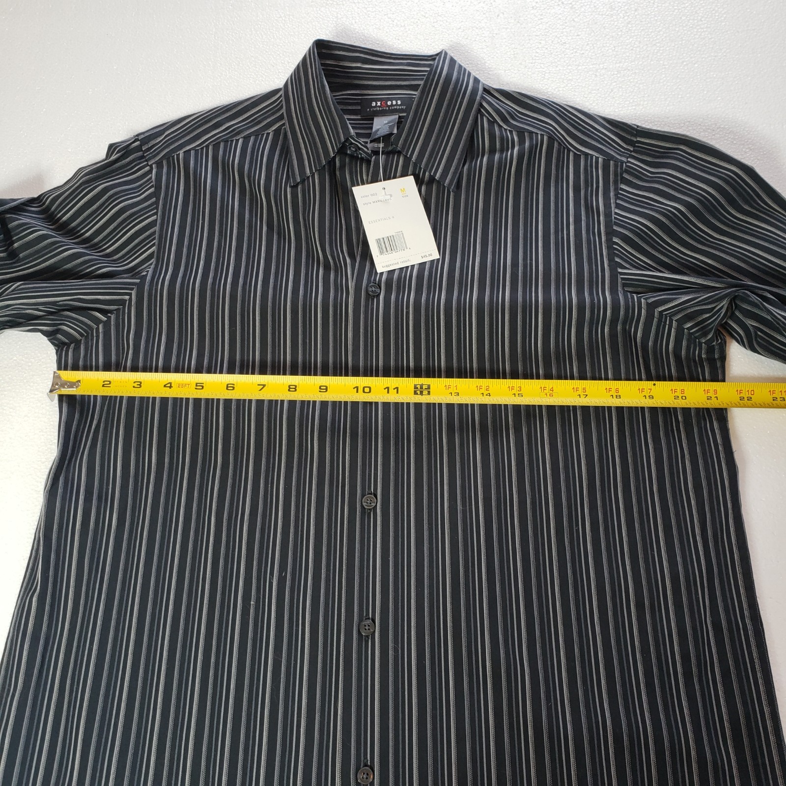 NEW Men’s Axcess Essentials, Black and Gray Striped Long Sleeve Shirt, Size Med.