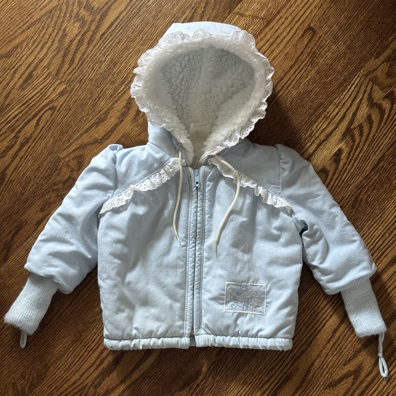 Vintage Winnie the Pooh Disney Toddler Hooded Coat Jacket Pale Blue Size 24M
