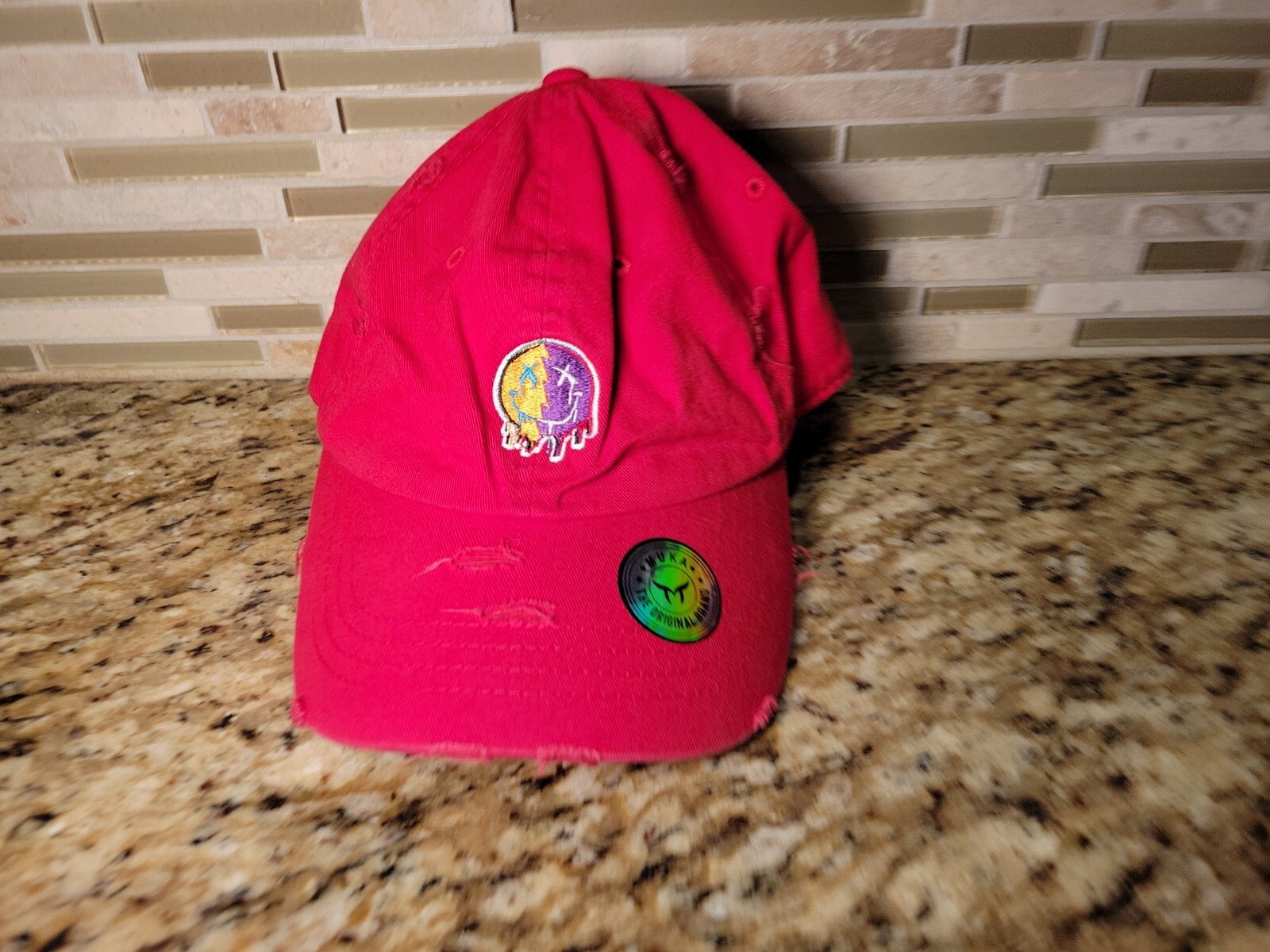 Muka hat Cap Red Adjustable One Size Fits All The Original Brand Distressed