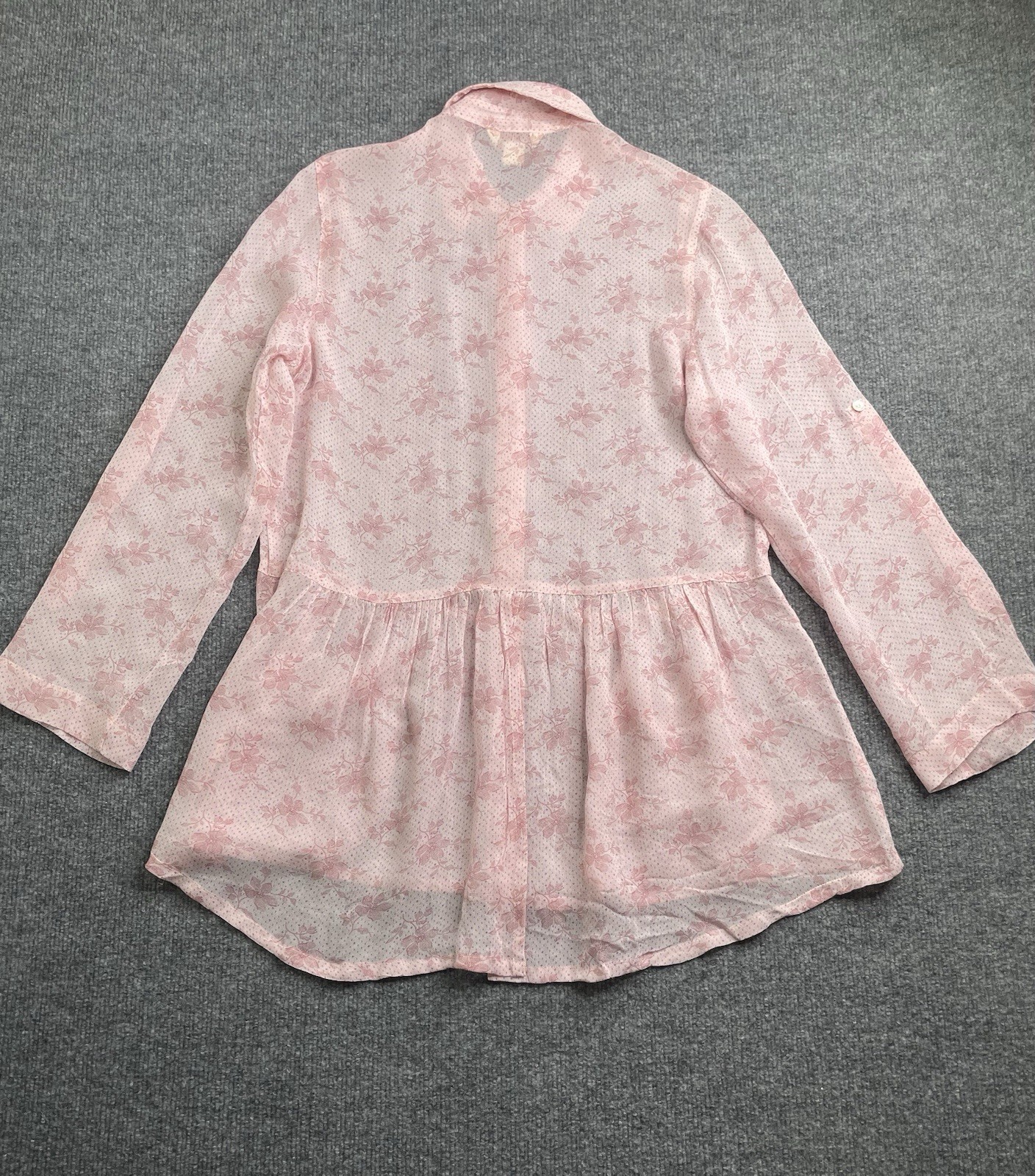 April Cornell Aimee Blouse XS Romantic Georgette Floral Pink Roll Up Lightweight