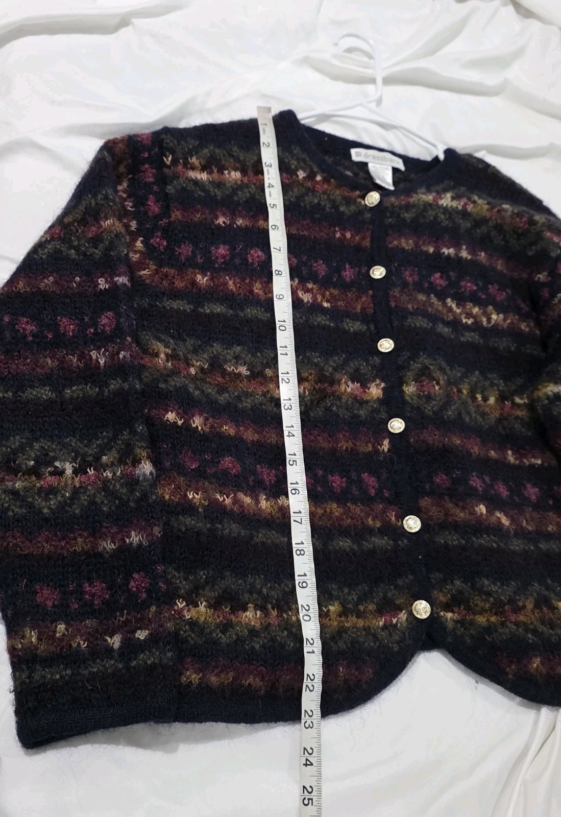 Vintage Dressbarn Womens Wool Cardigan Size XL Nordic Cozy Winter Metal Button