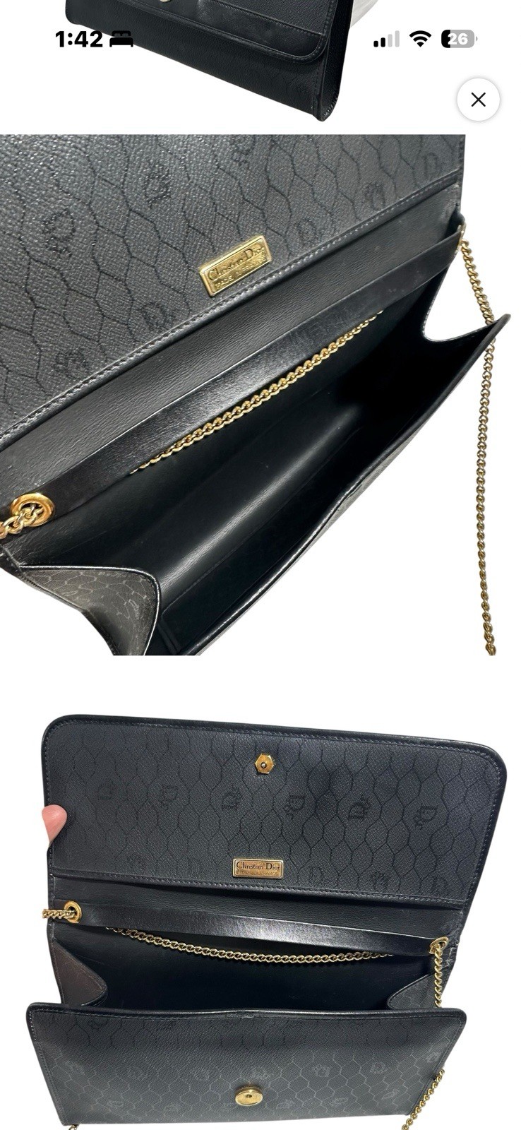 Authentic Christian Dior Vintage Black Trotter Chain Wallet Clutch with Entrupy