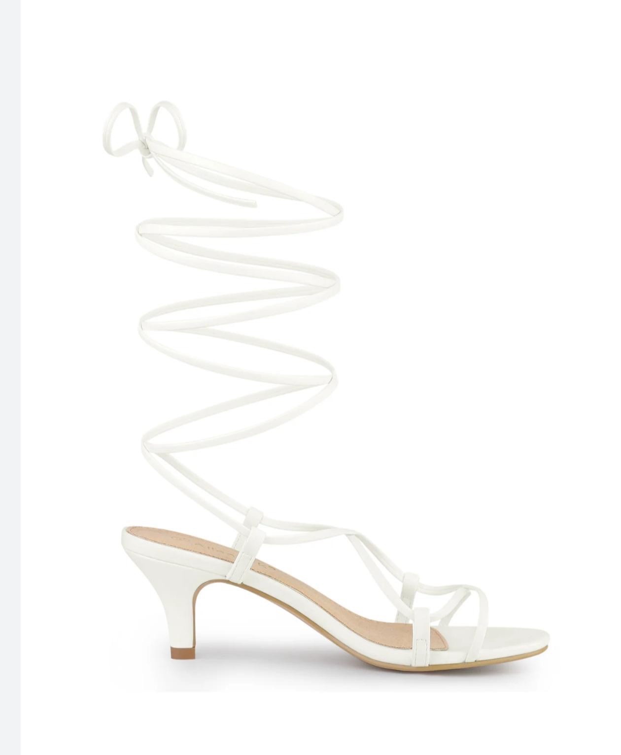 Allegra K Women’s White Leather Strappy Ankle Wrap Open Toe Heel Size 7.5