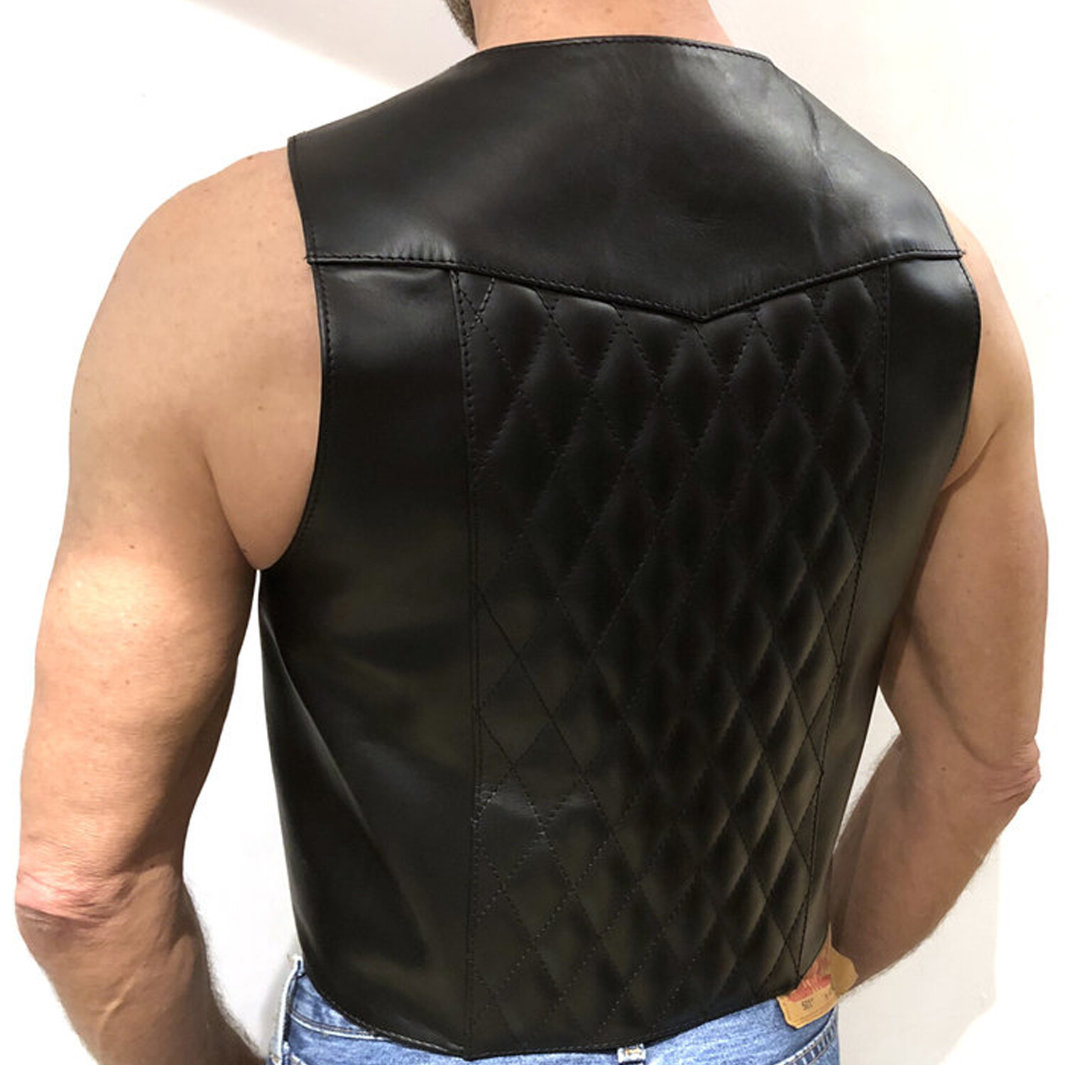 New Genuine Calf leather Bar vest Open Front Sleeveless Fetish gay BDMS