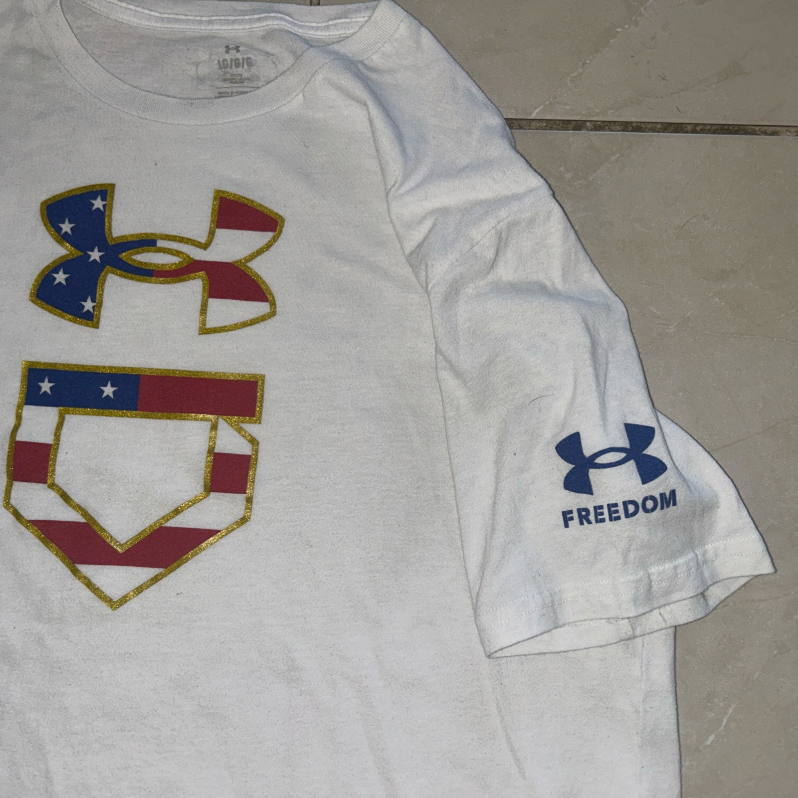 White Under Armour Mens Freedom Baseball USA Icon T-Shirt Size LG