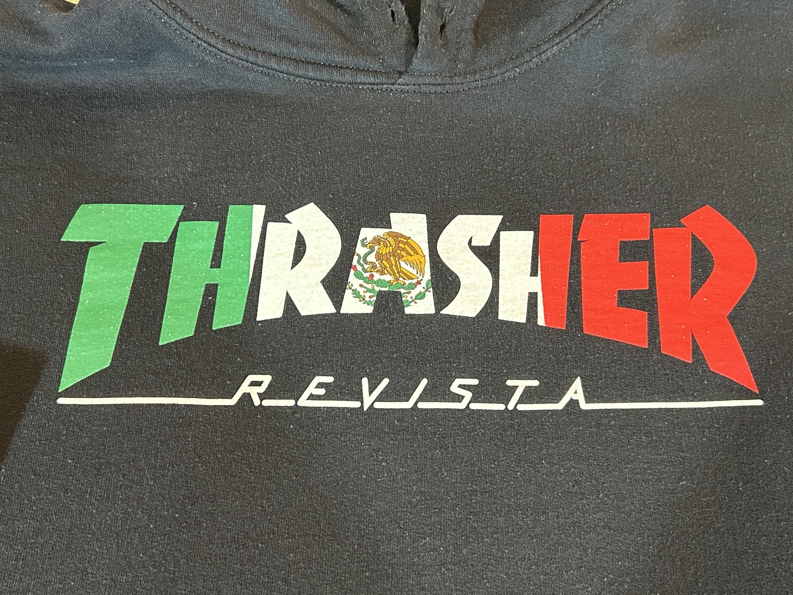 Thrasher Hoodie Mens XL Black Pullover Fleece Sweatshirt Mexico Revista Skater