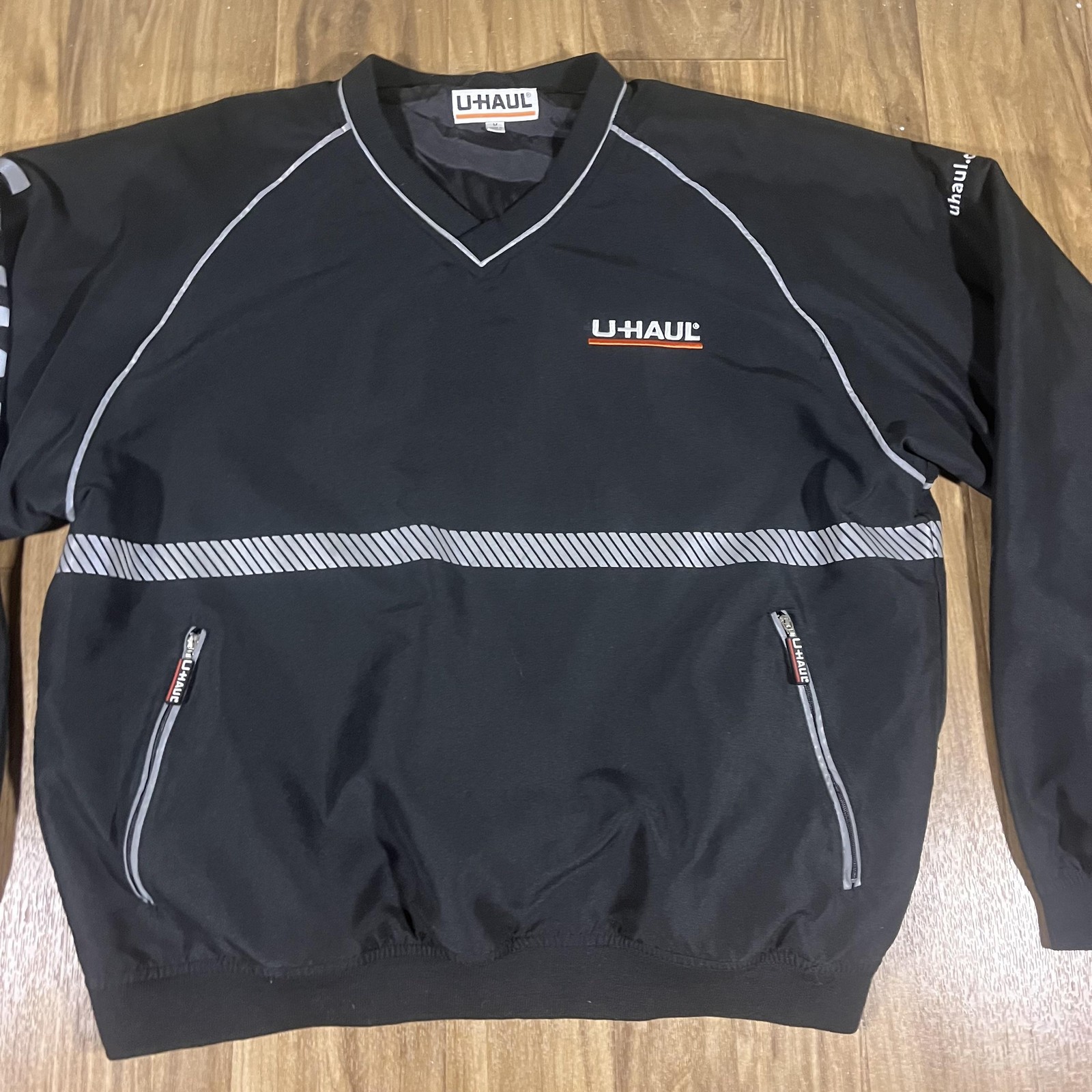Vintage U-Haul Work Jacket Mens Medium Black Windbreaker Reflective Uniform