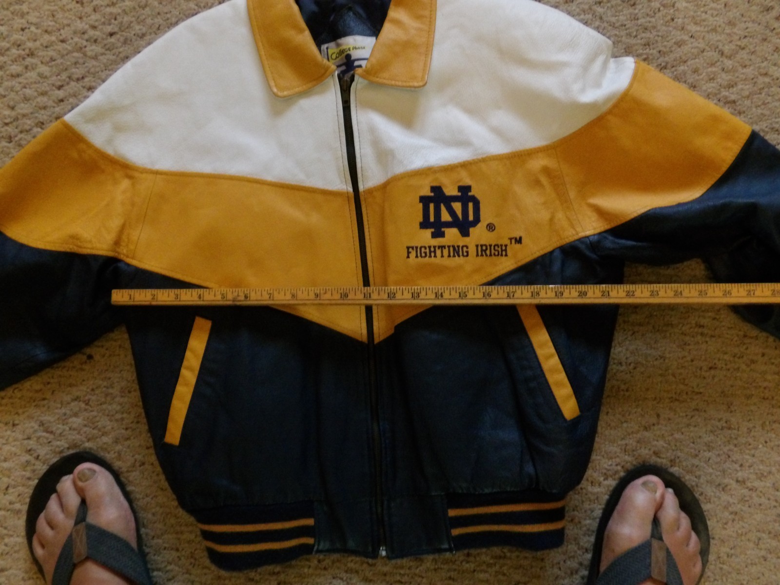 VTG College Phase Varsity Jacket Mens M Yellow Notre Dame Fighting Irish Leather