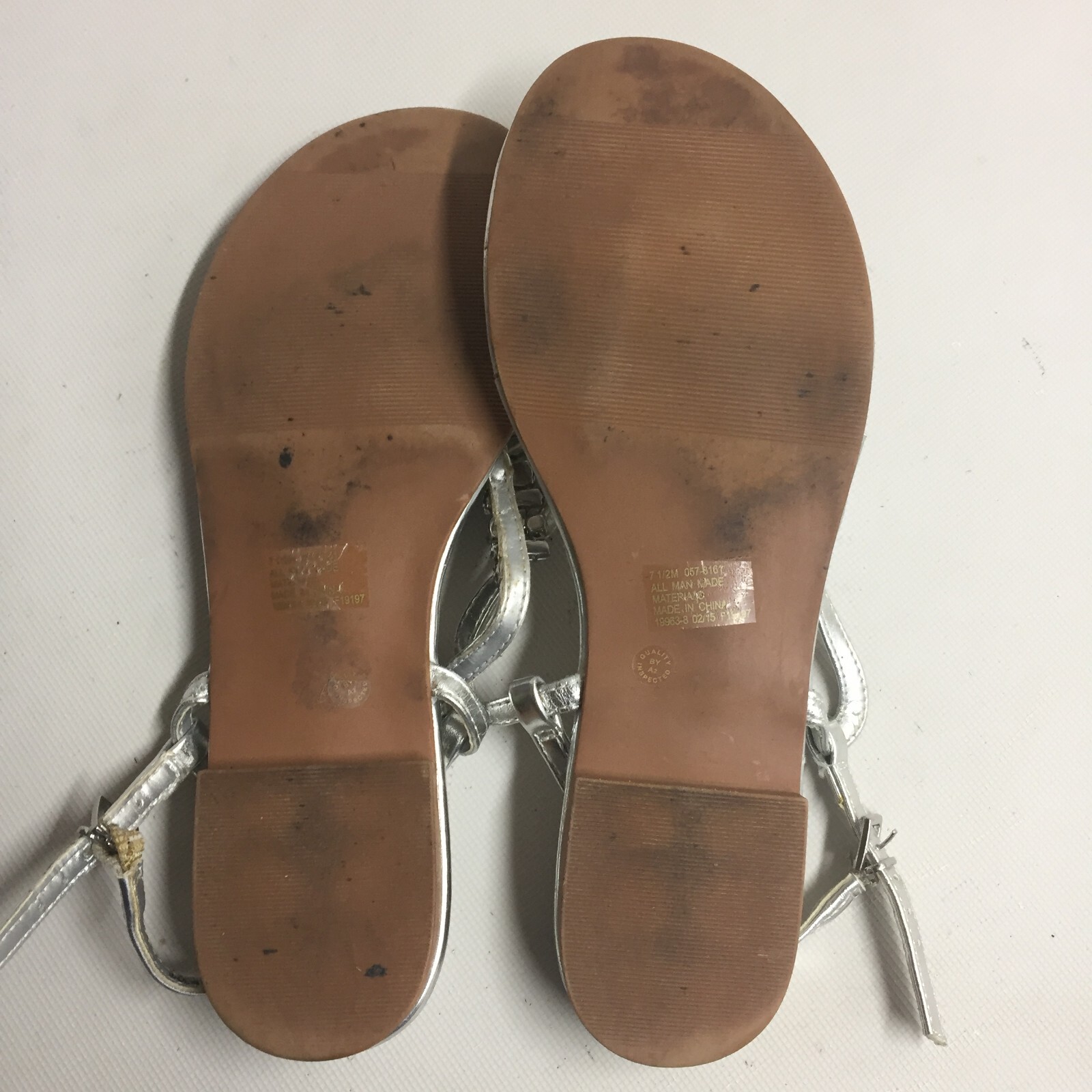 a.n.a. Silver Beaded Flat Sandals Women’s Size 7.5M Sling Back