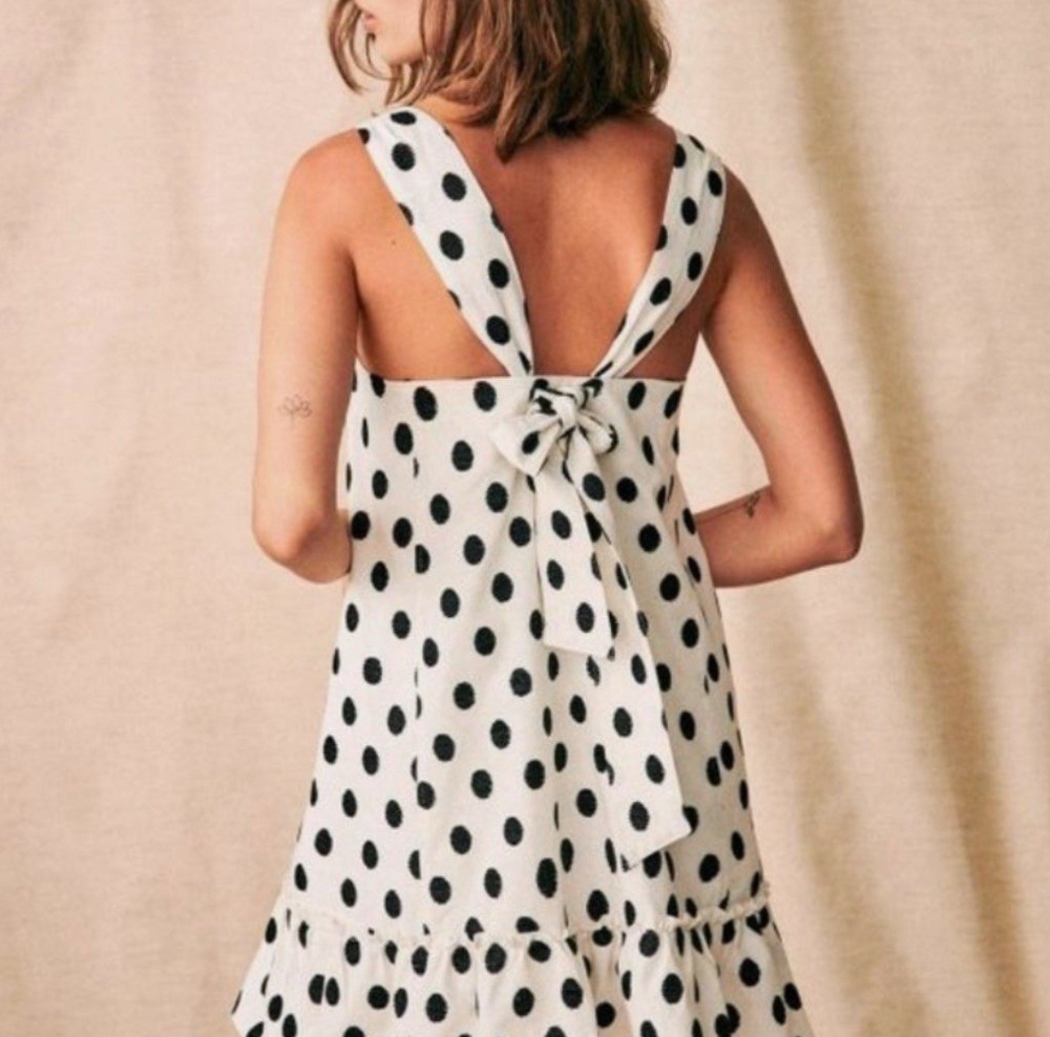 Sezane Mathilde Black White Polka Dot Sleeveless Ruffle Hem Dress Size 34