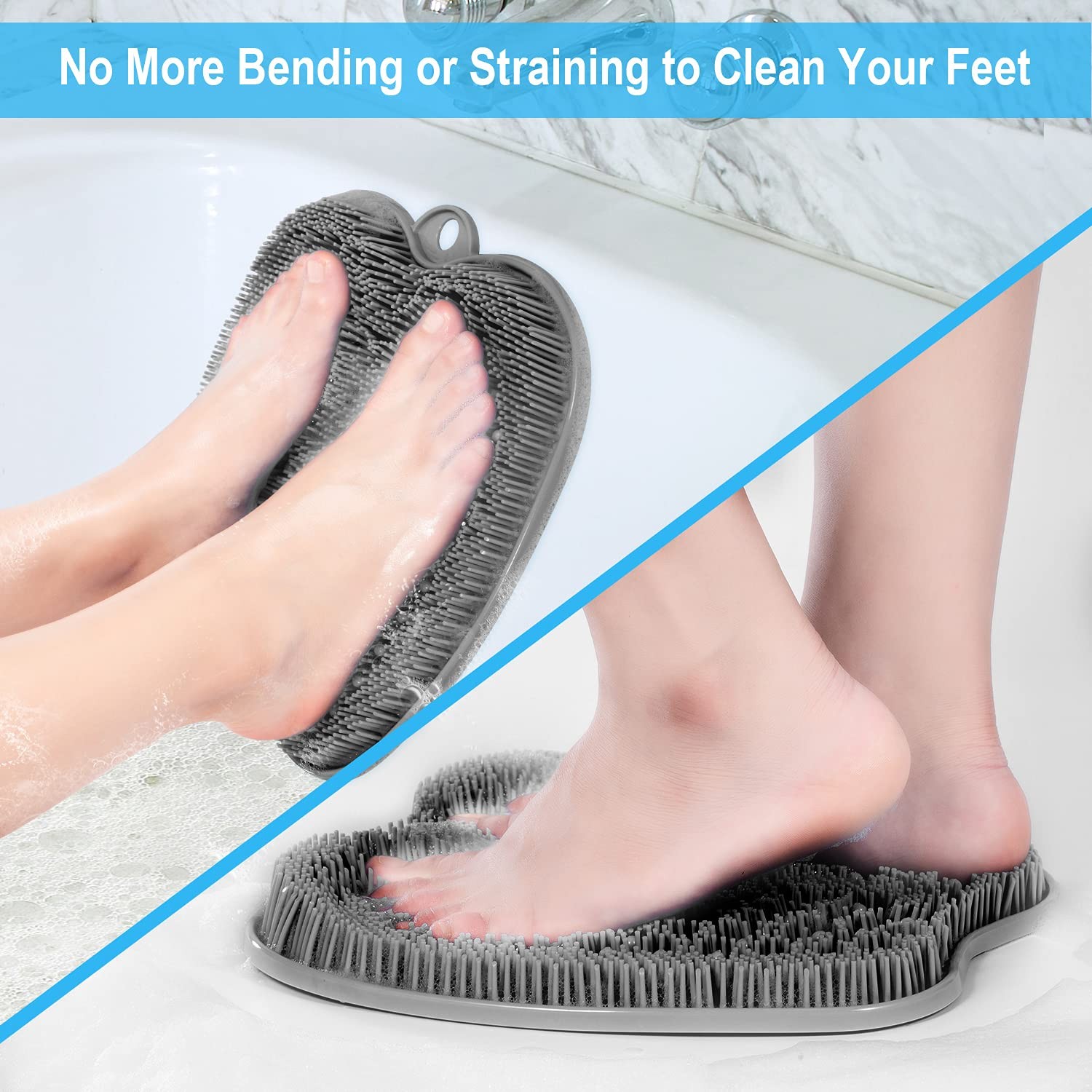 BESKAR XL Large Foot Scrubber Mat for Use in Shower 11″ x (Square), Gray