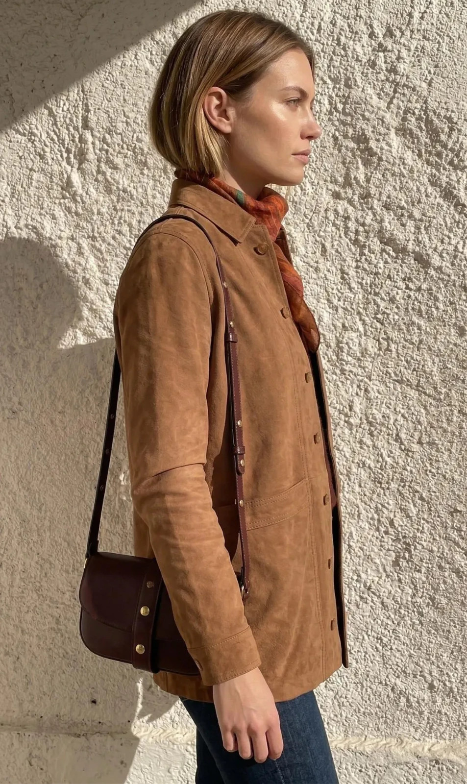 Women Brown Suede Leather Jacket 70s Vintage Western Handmade Boho Cowgirl Coat