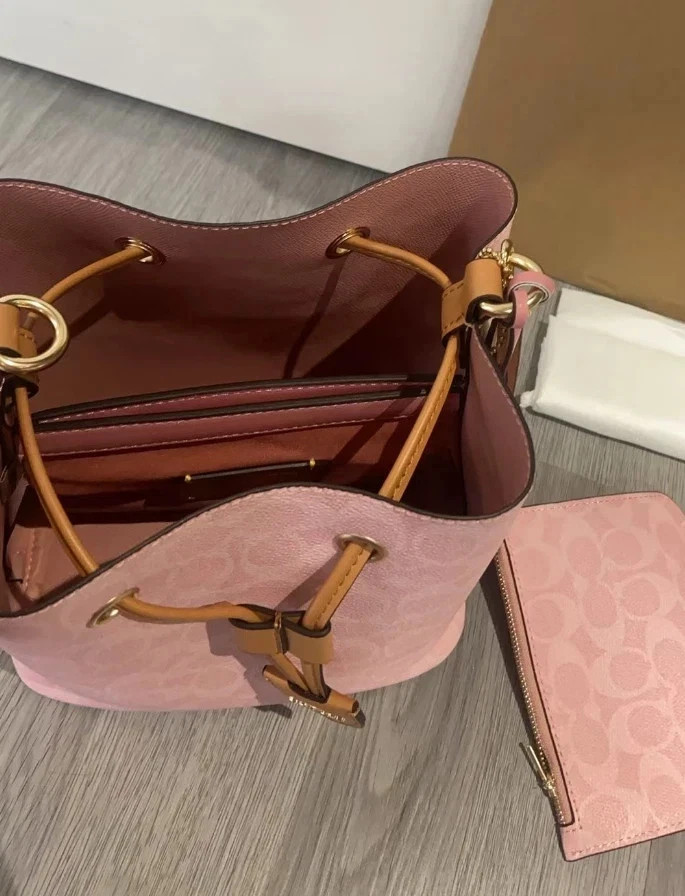Coach CEA23 Rowan Bucket Bag In Signature Canvas Powder Pink Ships from US