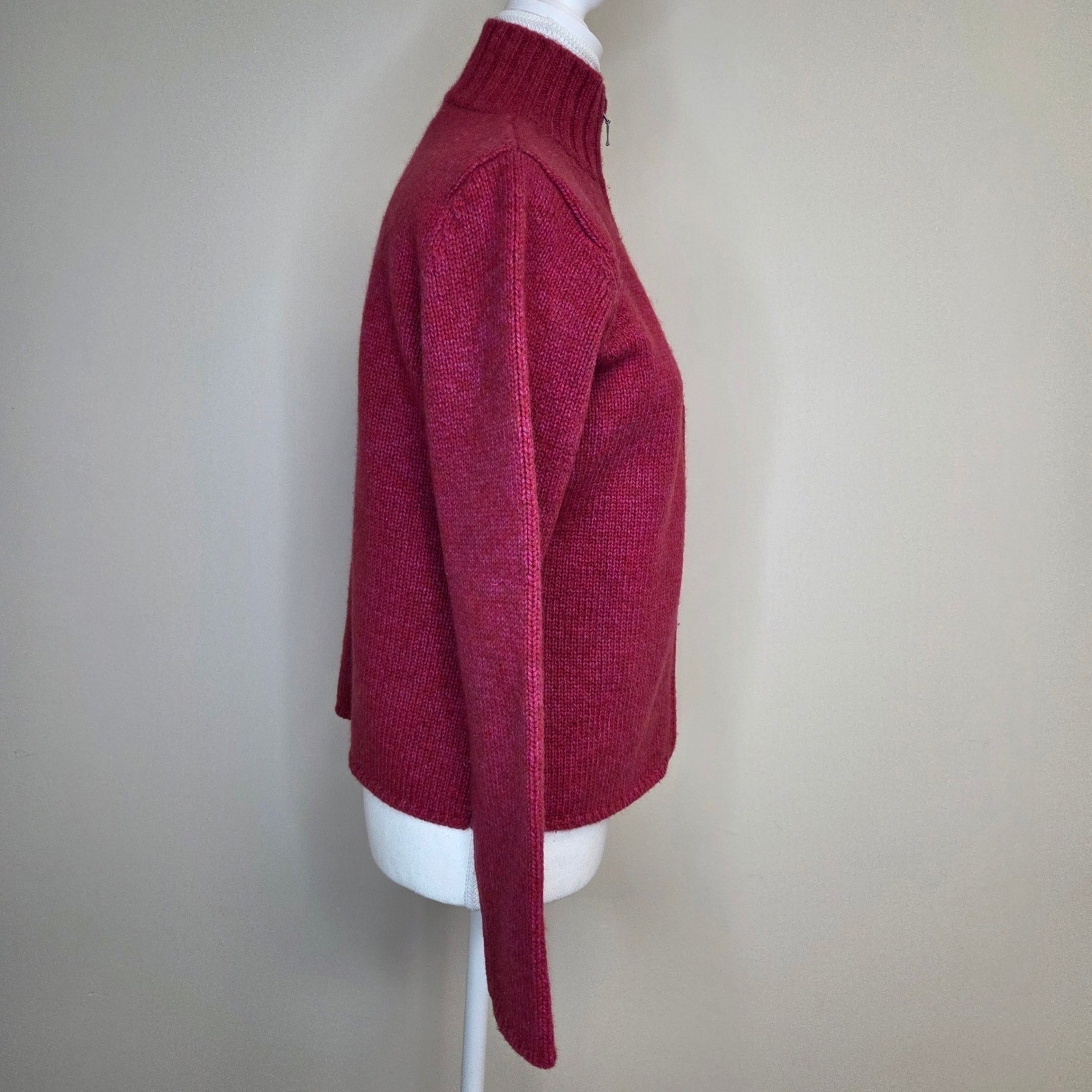 LL Bean Womens Magenta Pink Lambswool Angora Zip Up Mock Neck Sweater S-REG