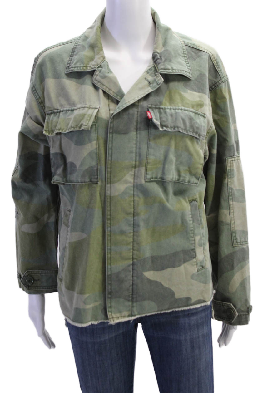 Levis Womens Camouflage Military Jacket Green Button Long Sleeve Size S