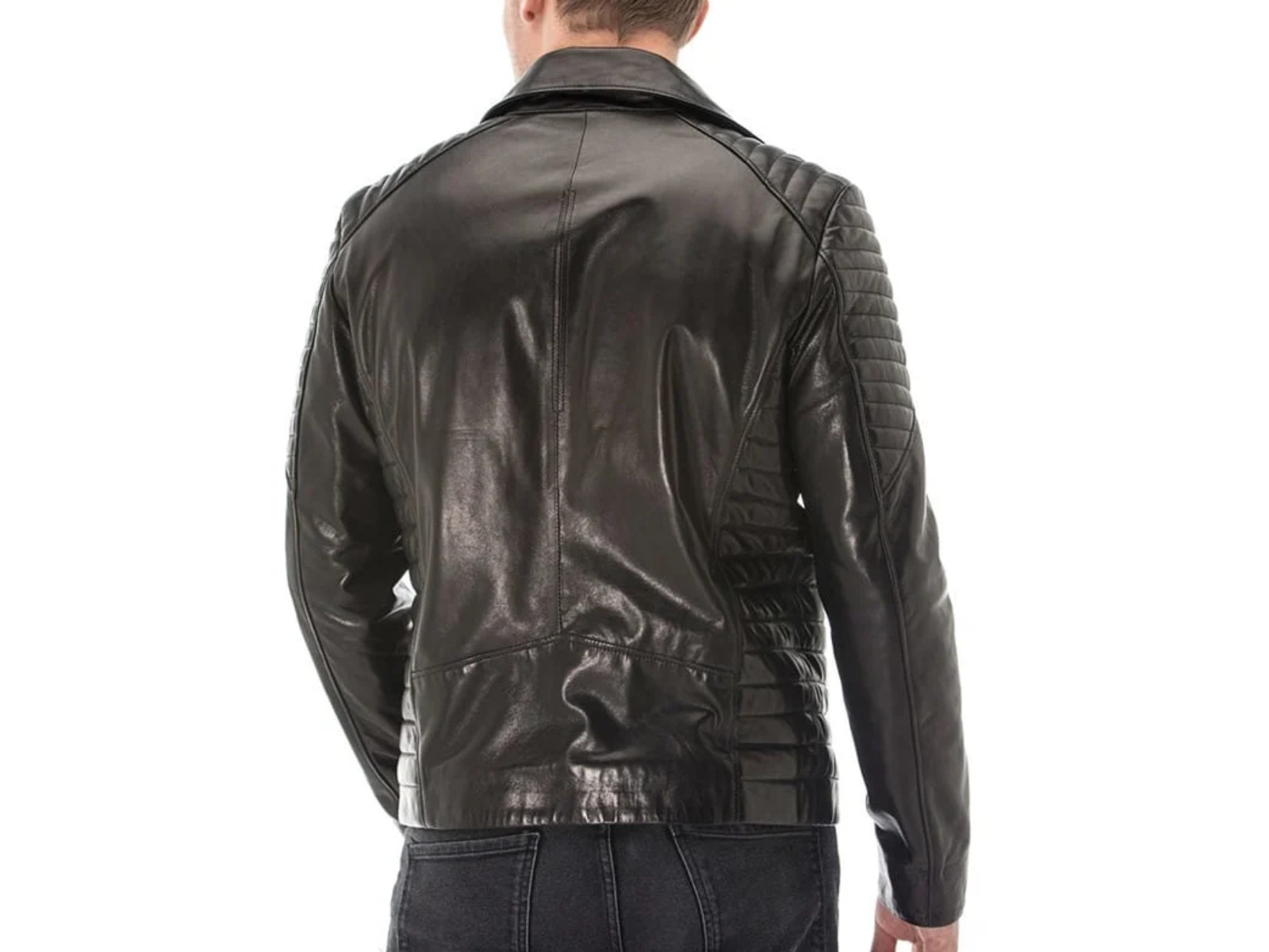 Men’s Black Sheepskin Leather Biker Jacket Moto Cafe Racer Motorcycle Coat