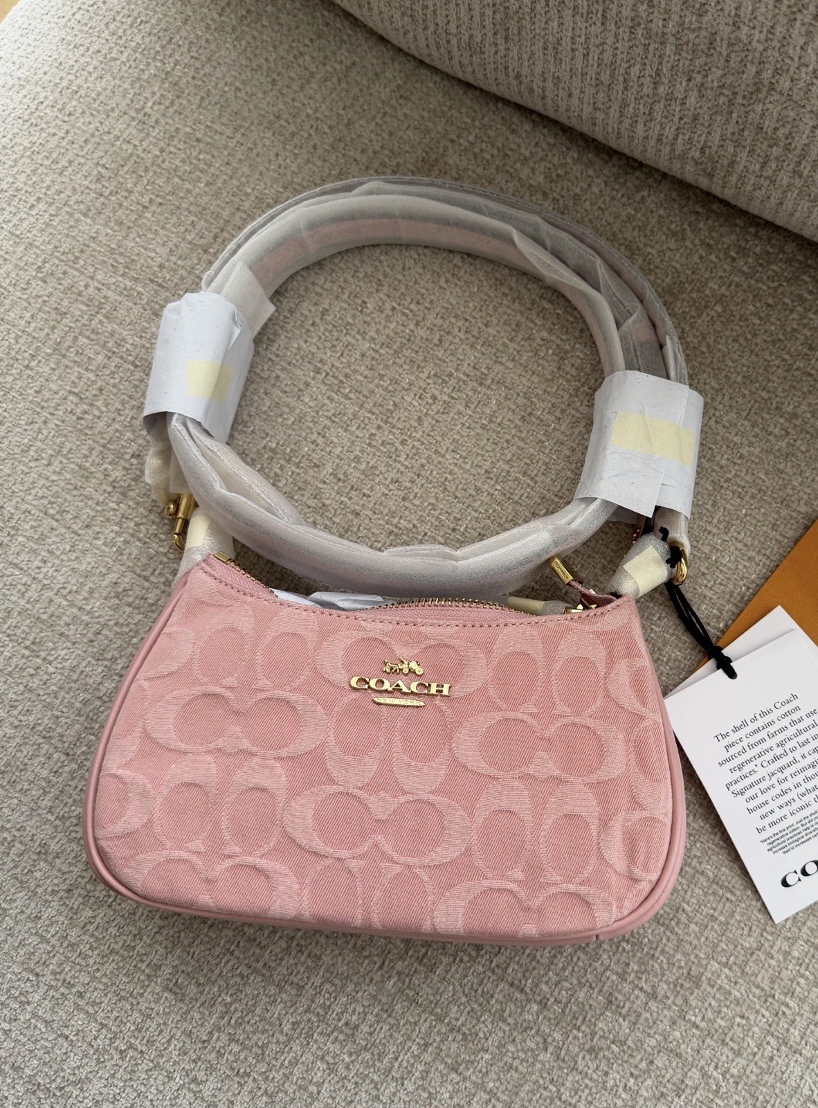 Coach Mini Teri Pink Denim Small Shoulder/Crossbody Bag Gold Hardware Strap