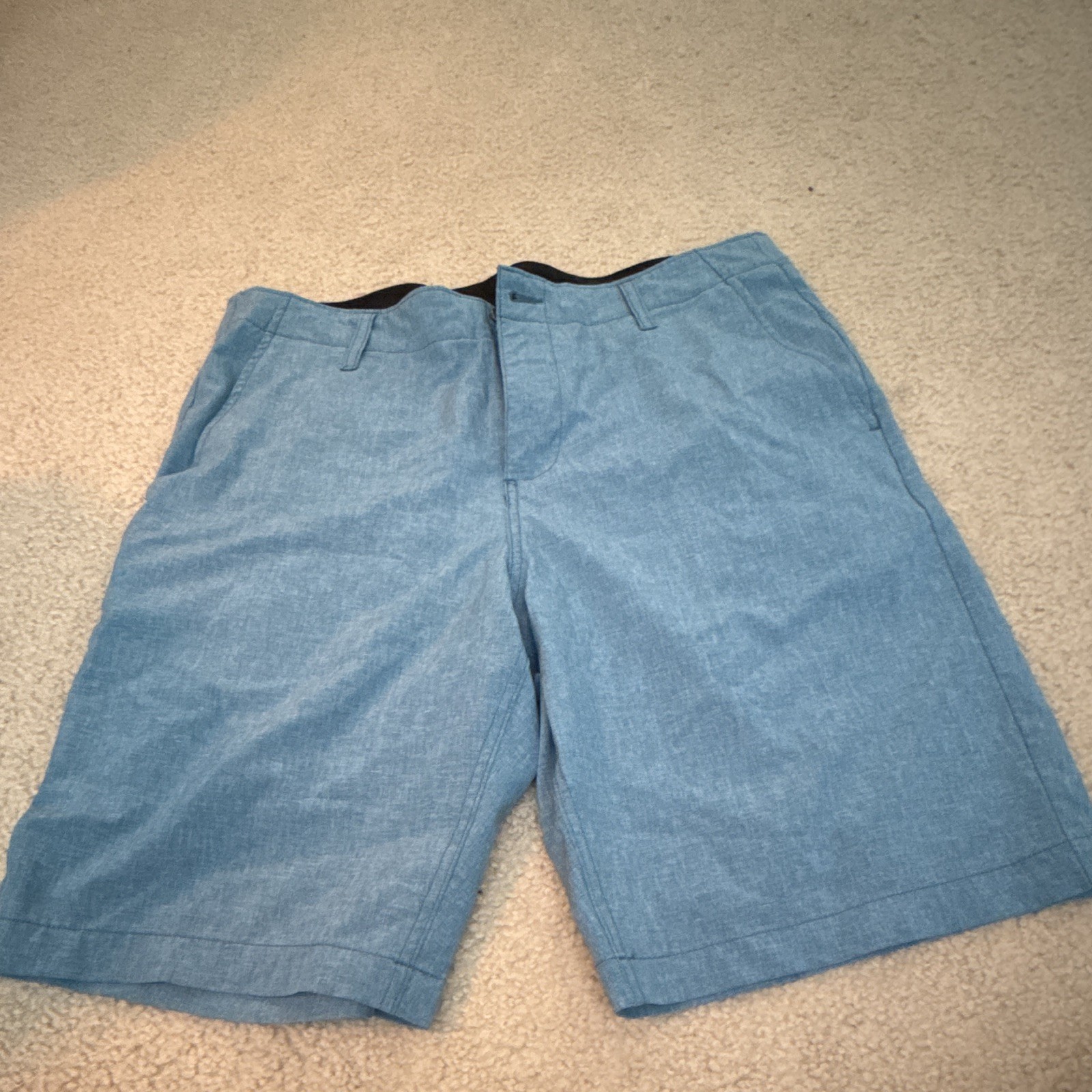 Volcom Men’s Blue Solid Chino Shorts Flat Front Pockets Logo Zip