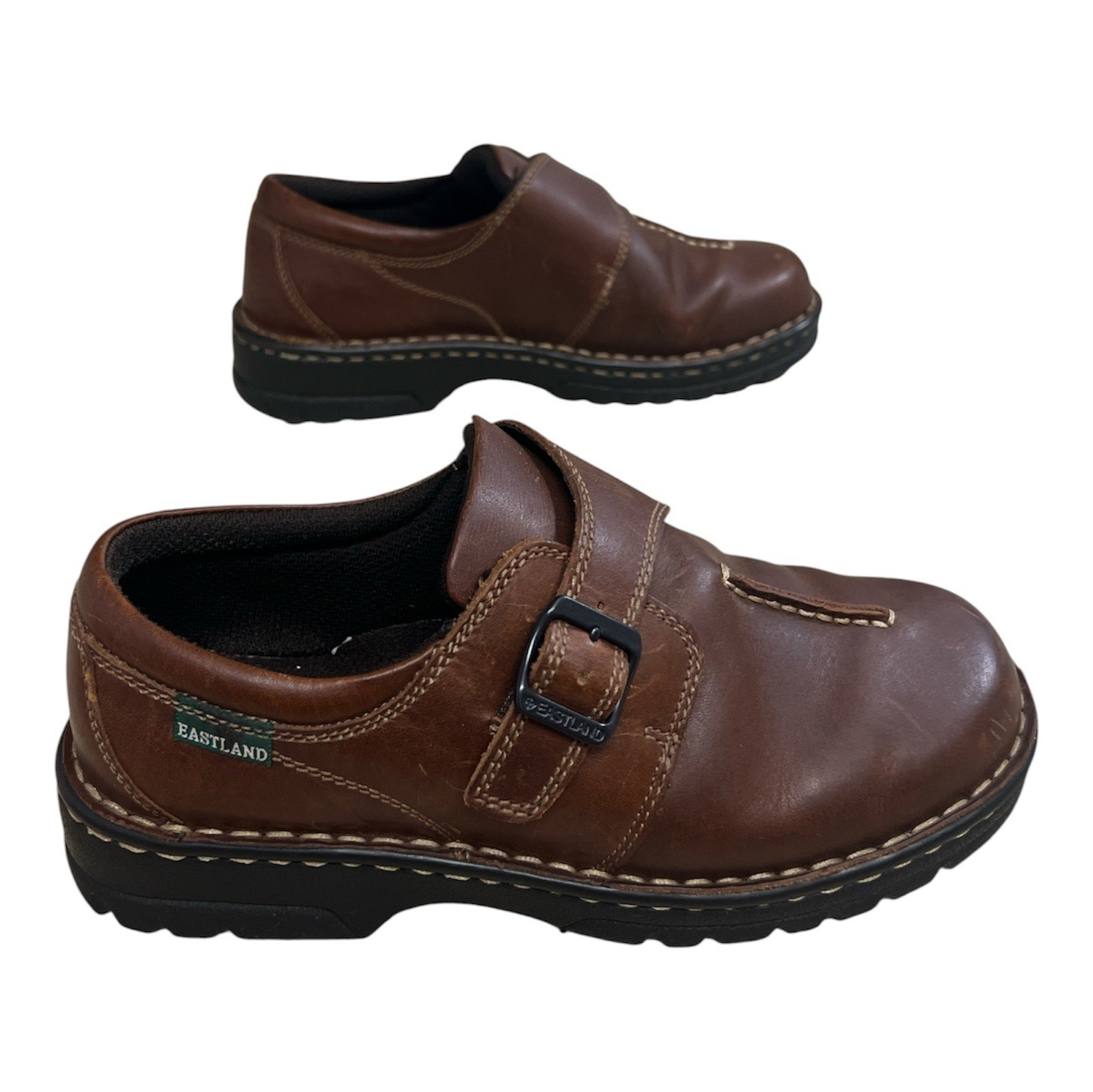 Eastland Syracuse Women’s 8W Brown Leather Buckle Strap Casual Loafer Shoes Wide