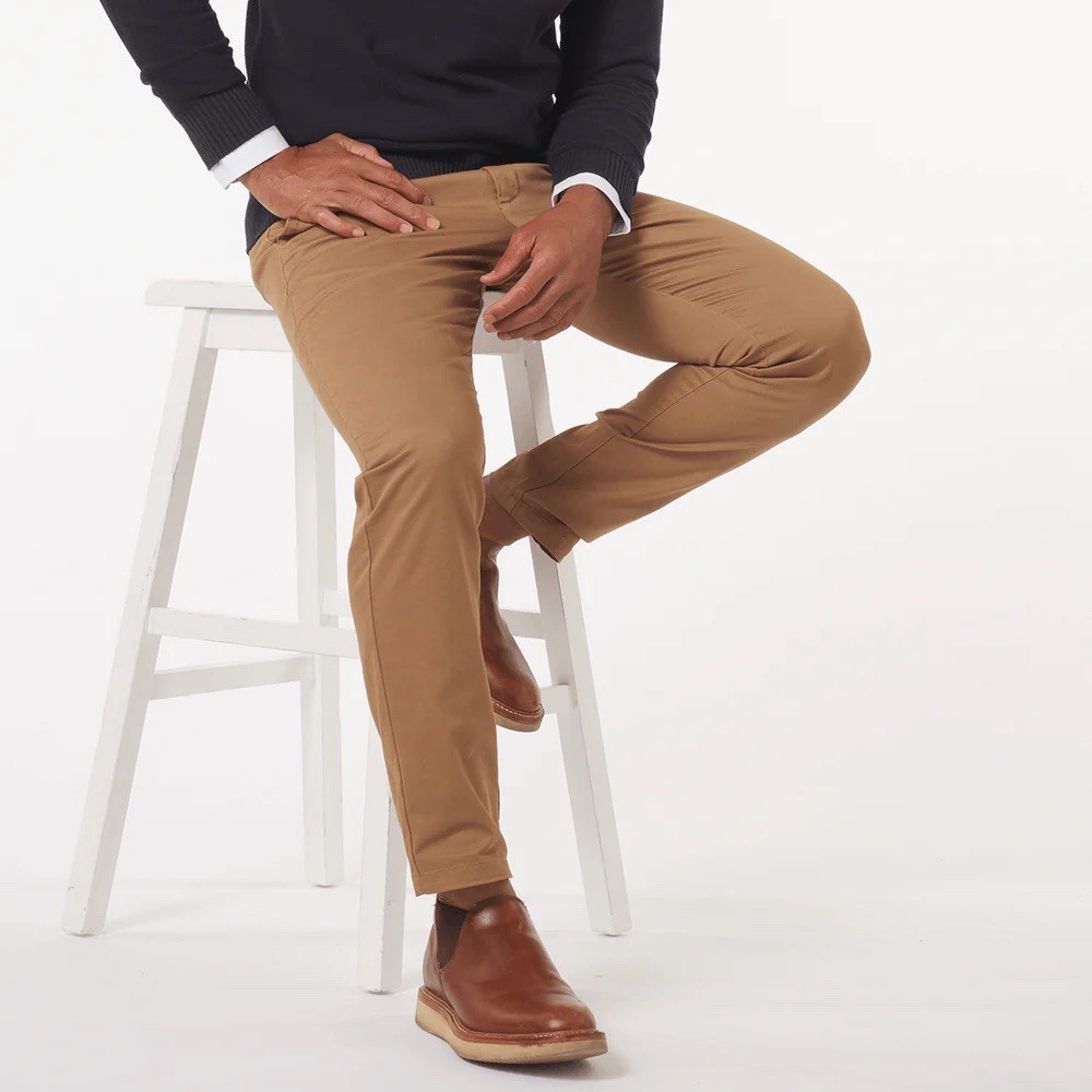 Perk Mens 34×30 Feel Good Chino Slim Stretch Smooth Oak Preppy Business Twill