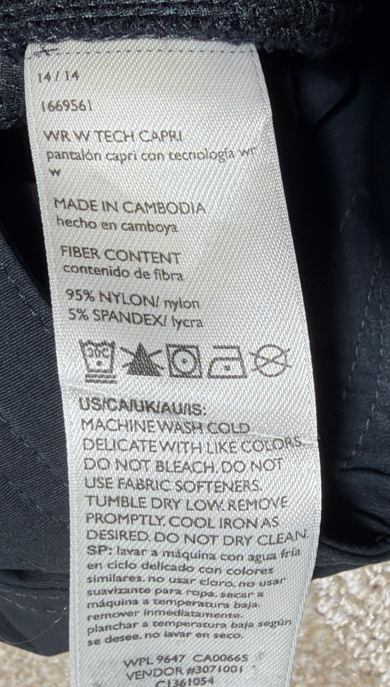Eddie Bauer Tech Capri Pants Womens 14 Black Nylon Stretch Hiking UPF 50+