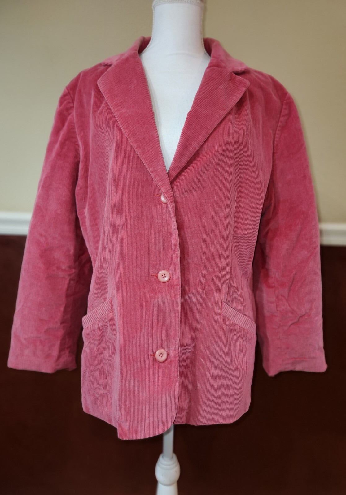 L.L. Bean Women’s Size 18 Reg Pink 3 Button Corduroy Blazer Jacket Cord