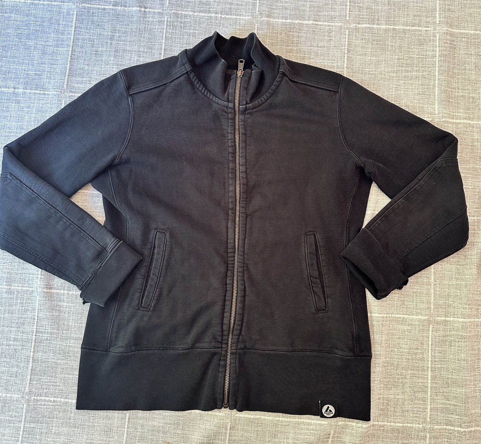 American Giant Womens Moto Full Zip Sweatshirt Medium Black Jacket Mock USA Made