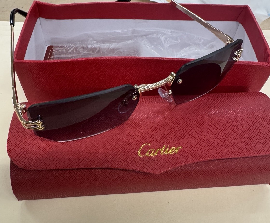 Cartier Big C Diamond Cut Red to Blue Fade Frameless Lens Gold Frame Big Box Ed.