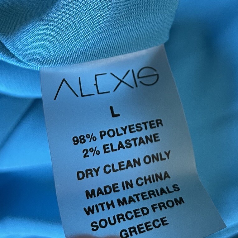 ALEXIS Lune Gown Women Large Blue Satin Sleeveless Cutout A-Line Maxi