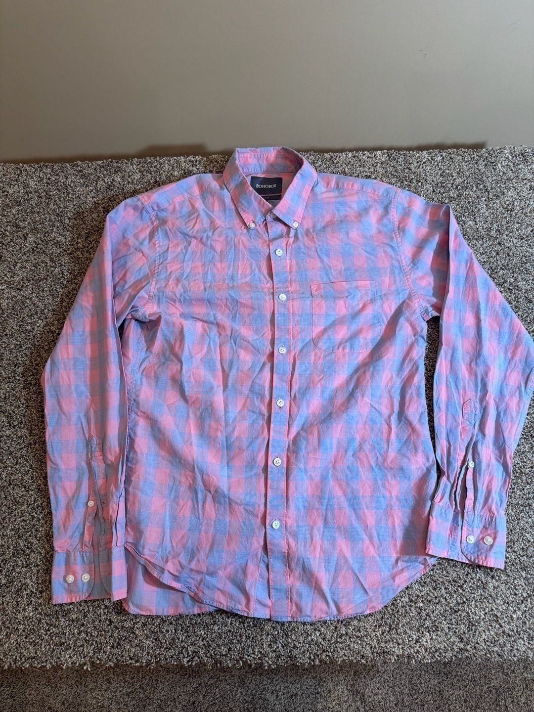 Bonobos long sleeves Pink Blue Plaid size medium