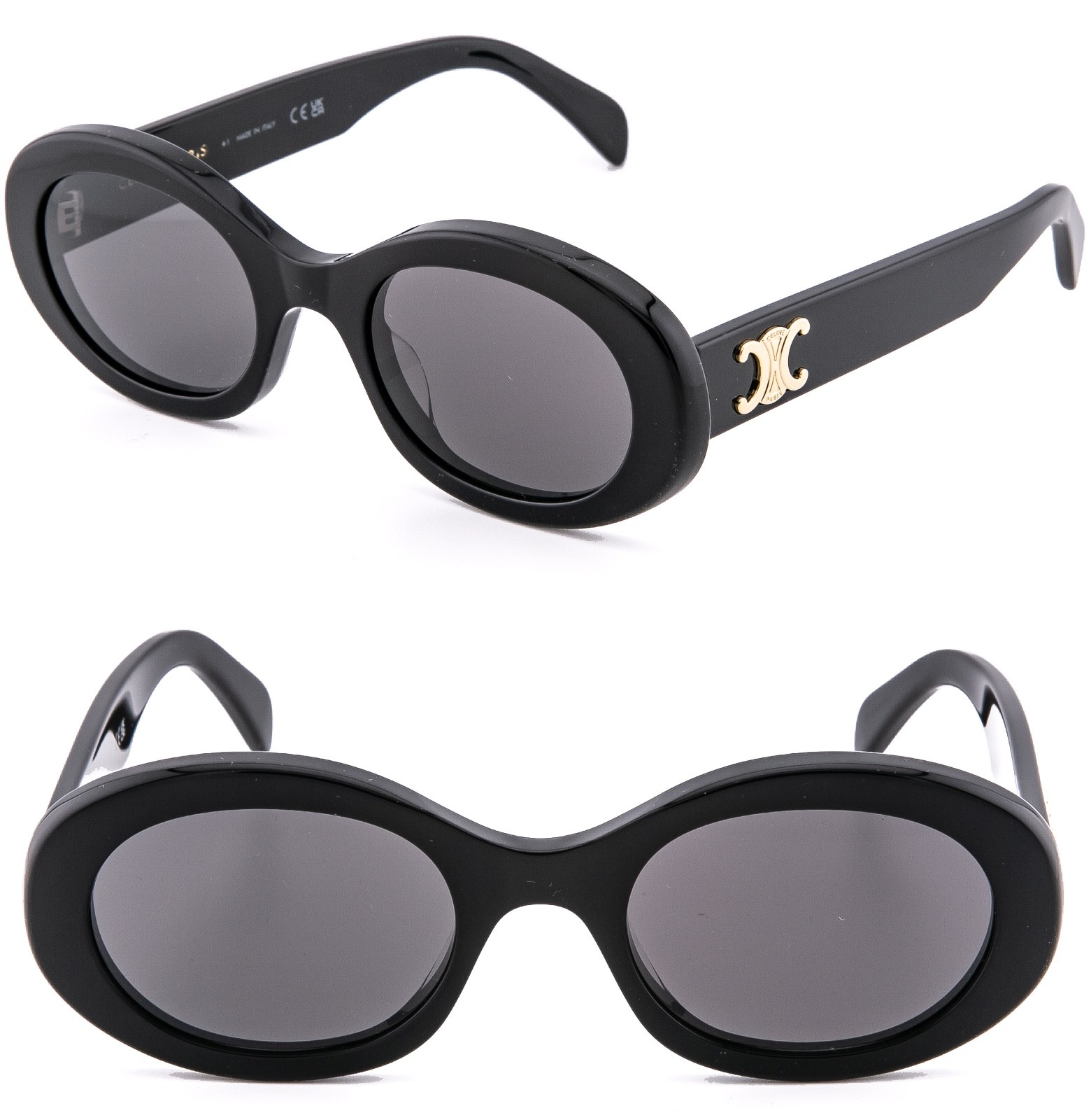 CELINE CL40194U 40194 TRIOMPHE Paris Black Gold Logo Oval Unisex Sunglasses 01A