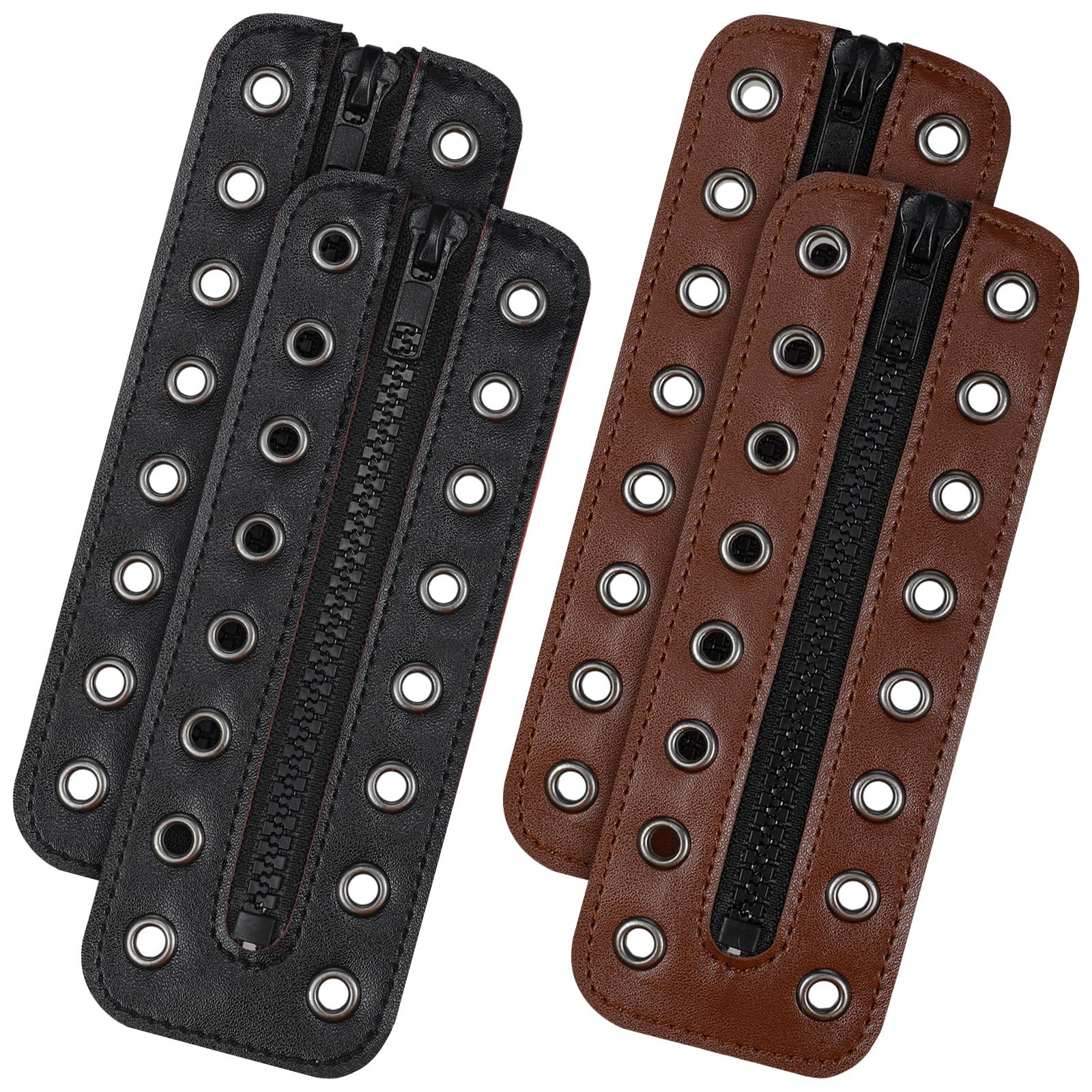 4 Pcs PU Leather Boot Zipper Inserts – Tieless Lace up Zipper Laces 8 Eyelet …