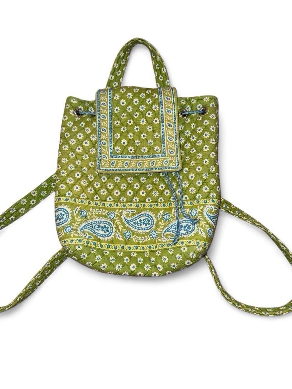Vera Bradley Green Paisley Drawstring Backpack w/ Grommets & Detachable Strap