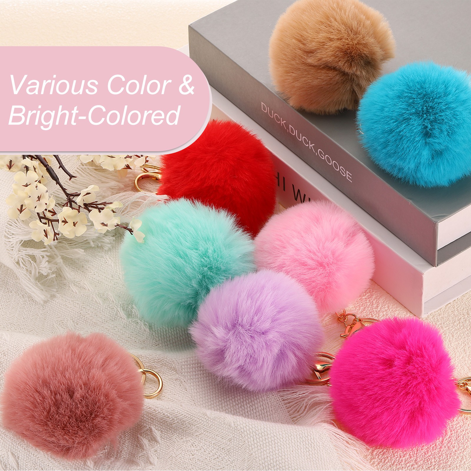 8cm Pom Pom Keychain Faux Rabbit Fur Puff Ball for Women Purse Coffee