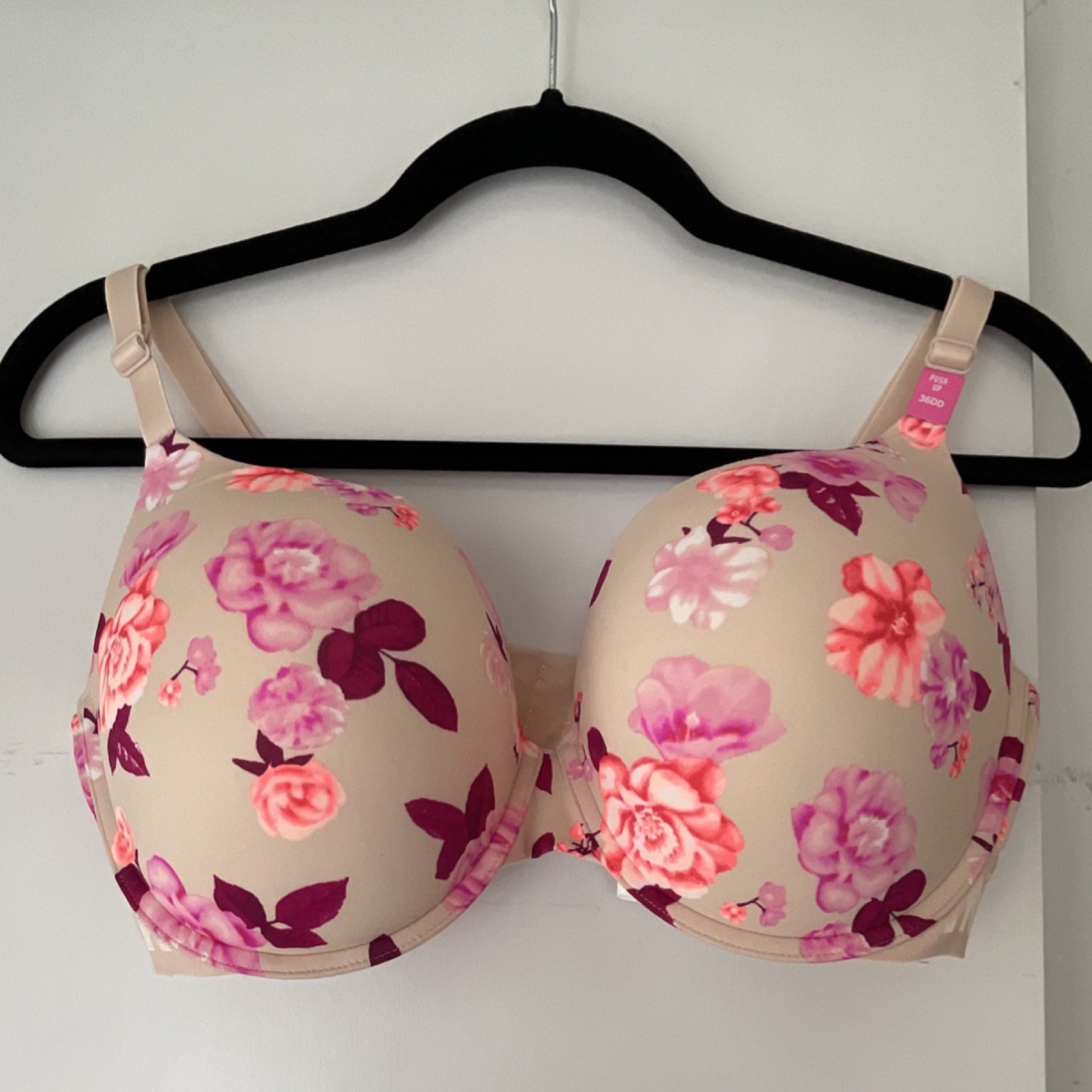 PINK Beige Pink Purple Floral T-Shirt Bra Full Coverage Adjustable Straps 36DD