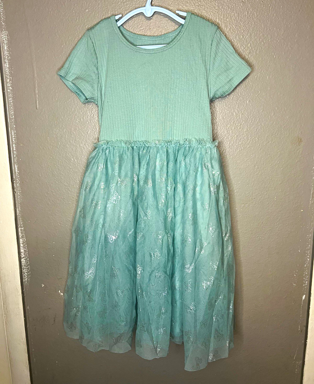 Wonder Nation Girls Green Fit & Flare Tulle Cap Sleeve Dress M 7-8