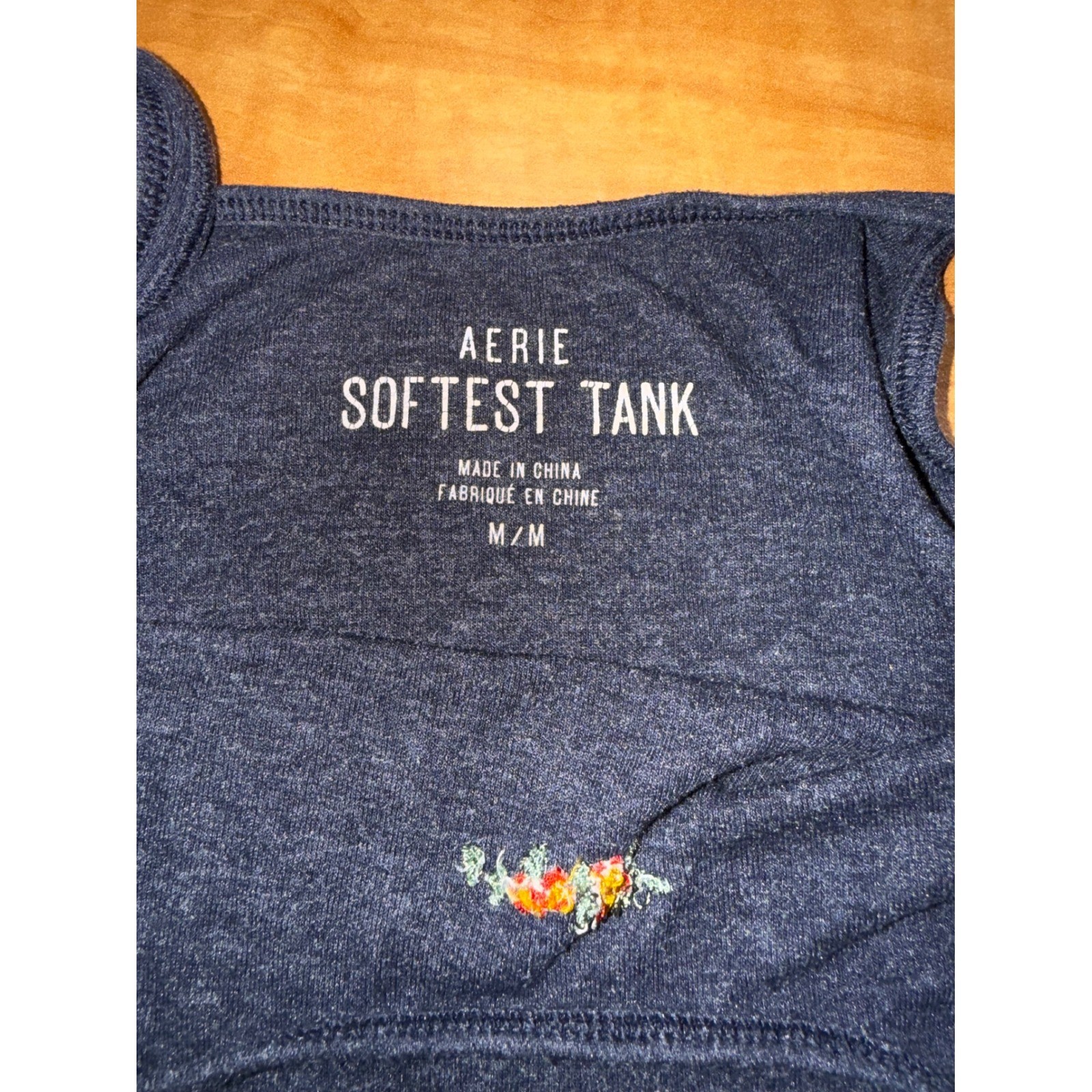Aerie Softest Tank Navy Blue Heathered Floral Embroidered Scoop Neck Cami Medium