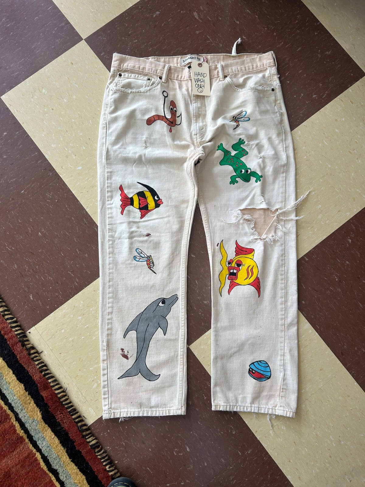 Vintage Senior Cord Tattoo Style Hand Painted Pants