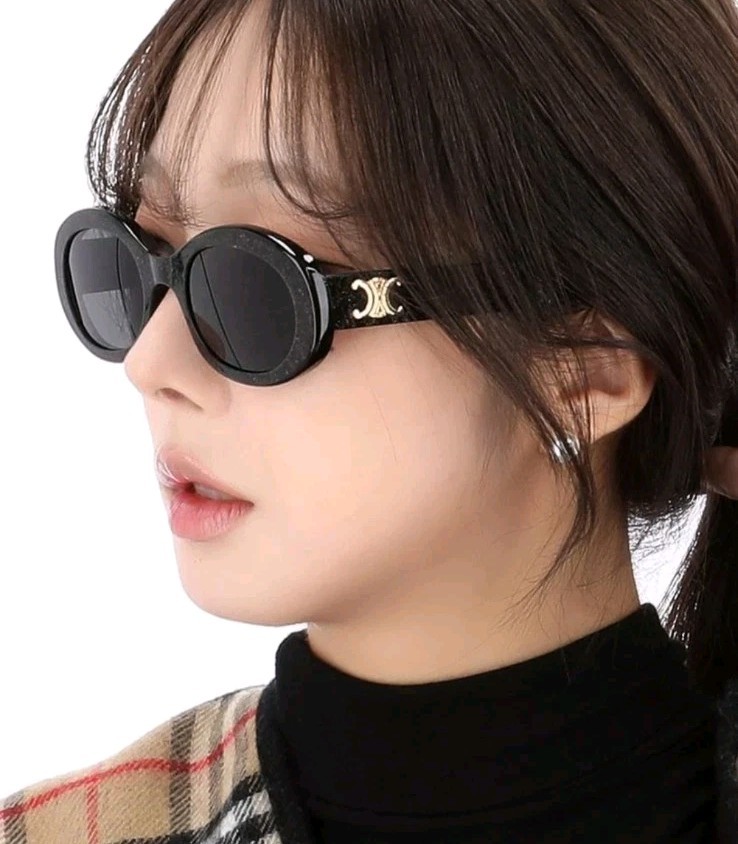 CELINE Triomphe Sunglasses Logo Detail Gold/Black Classic Glitter-Authentic