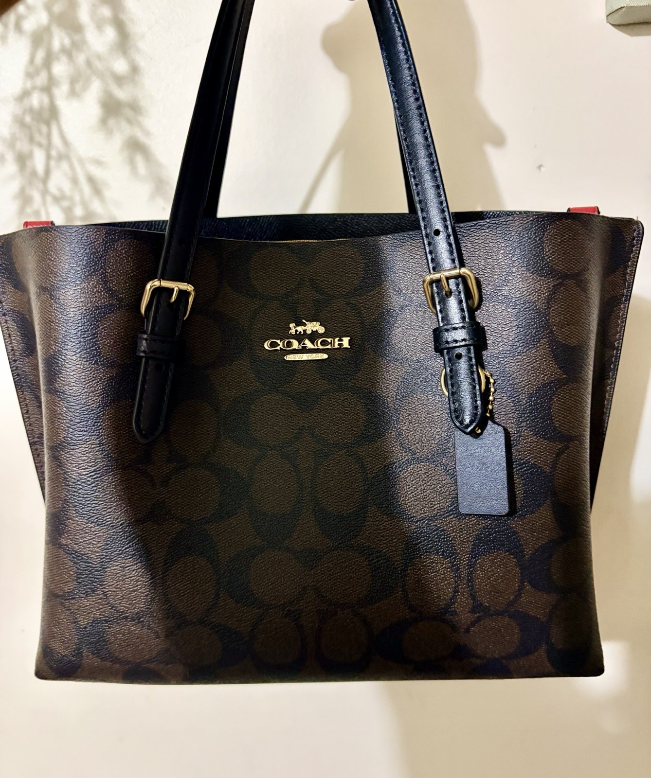 Coach Signature Monogram Tote Brown/Black w/ Red Pouch
