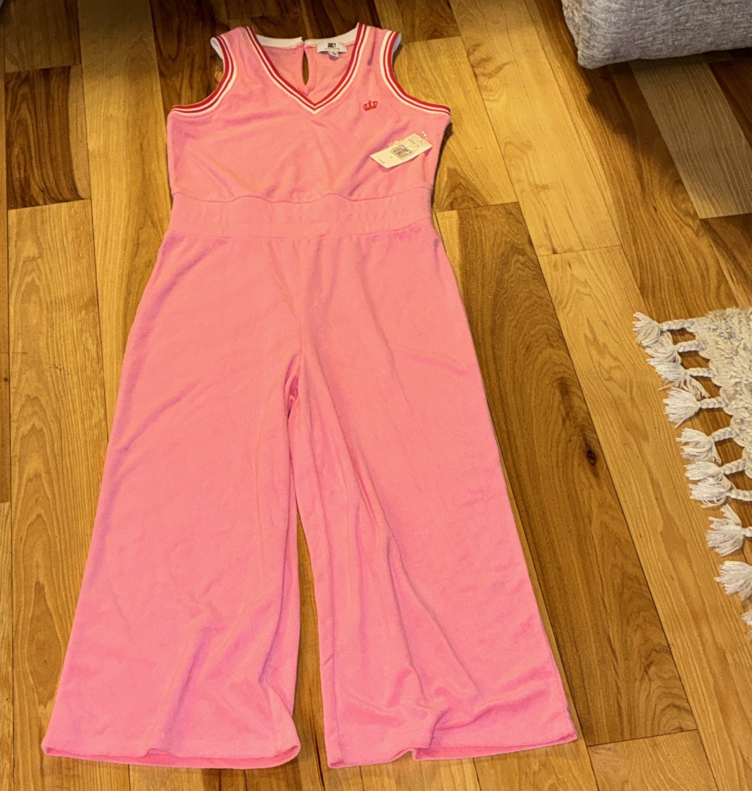 Juicy Couture Pink V-Neck Sleeveless Jumpsuit Elastic Waist M Terry cloth