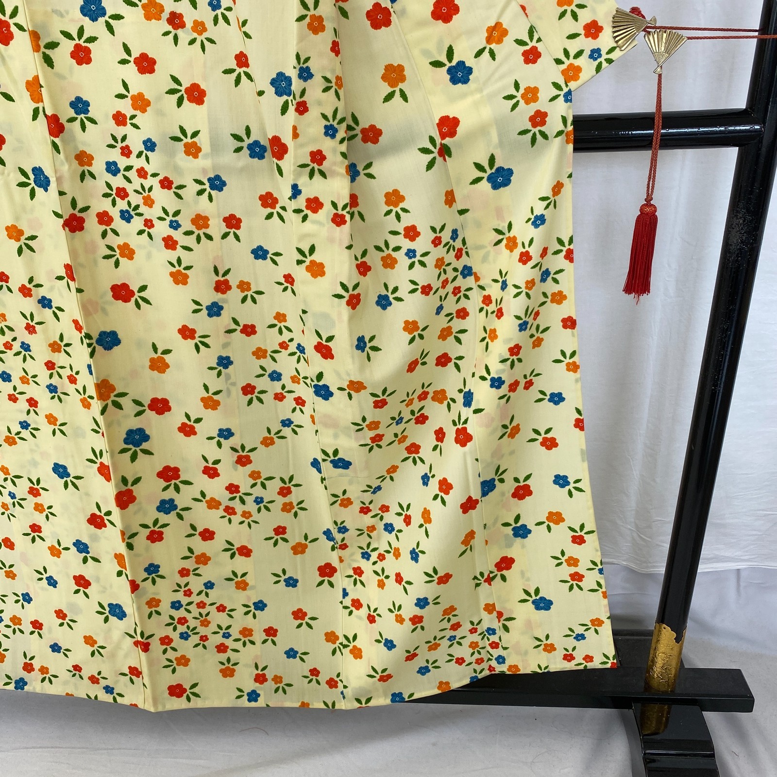 Japanese Vintage Kimono Polyester yellow No Lining Komon Traditional Length 60in
