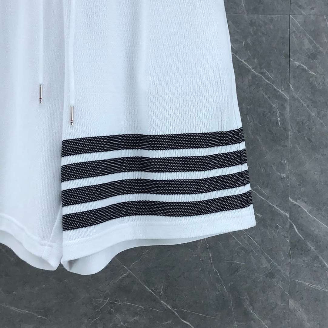 Thom Browne Men Yarn-Dyed Pique Shorts Signature 4 Bar Stripe Drawstring 2 Color