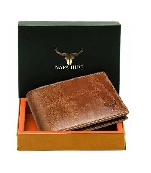 Genuine Leather Bifold Wallets For Men RFID Blocking Slim (MENS BROWN WALLET++)