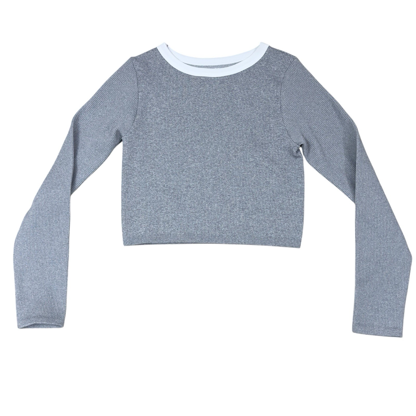 Pink Dot Long Sleeve rew Neck Crop Top Gray 92% Nylon 8% Spandex Womens Large