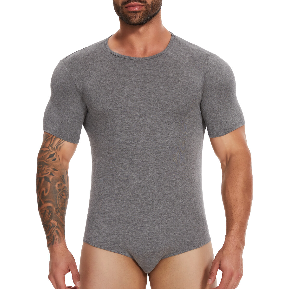 Mens One Piece Short Sleeve Bodysuit Romper Pajamas Basic Top T-Shirts Underwear