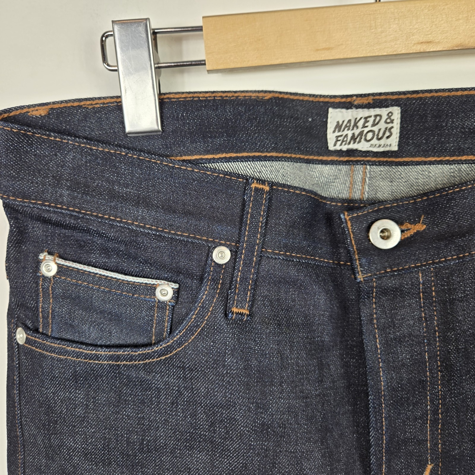 Naked & Famous Slim Guy Deep Indigo Selvedge Jeans 31×30 NWOT Hemmed