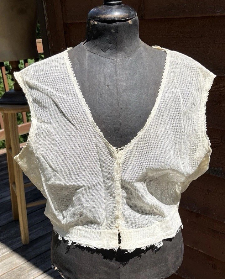 Edwardian Ladies Net Lace Corset Cover, Tatted Lace, Hook Eye Closures