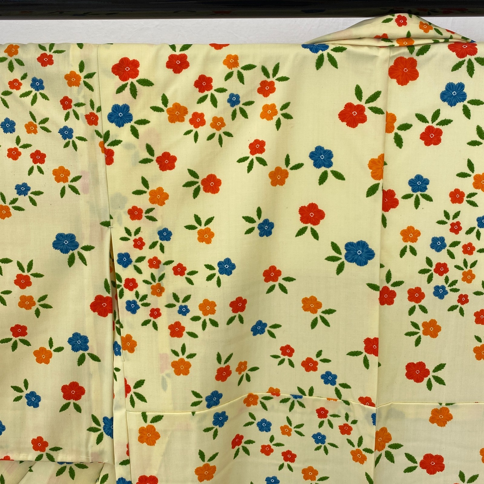 Japanese Vintage Kimono Polyester yellow No Lining Komon Traditional Length 60in